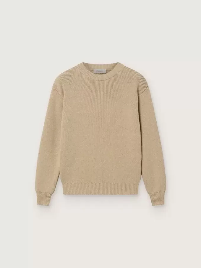 Unisex-Strickpullover für Kinder in Goldbeige mit Logo auf der Rückseite