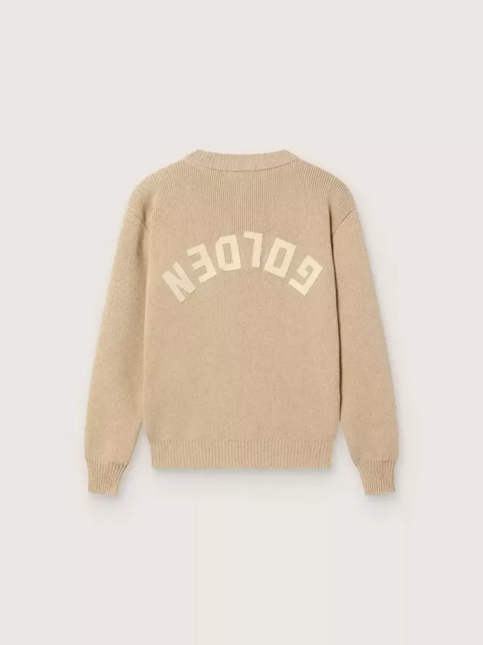 Unisex-Strickpullover für Kinder in Goldbeige mit Logo auf der Rückseite