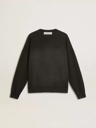 Unisex-Sweatshirt aus abgenutzter schwarzer Baumwolle mit Logo-Stickerei