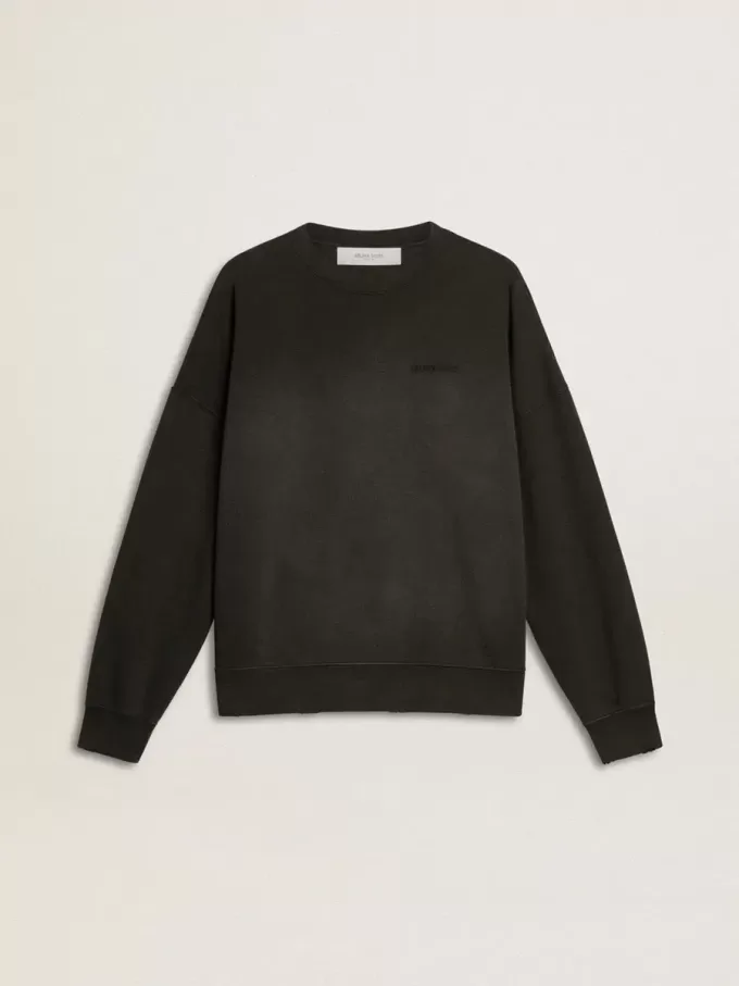 Unisex-Sweatshirt aus abgenutzter schwarzer Baumwolle mit Logo-Stickerei