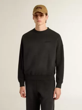 Unisex-Sweatshirt aus abgenutzter schwarzer Baumwolle mit Logo-Stickerei