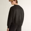 Unisex-Sweatshirt aus abgenutzter schwarzer Baumwolle mit Logo-Stickerei