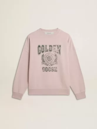 Unisex-Sweatshirt in Altrosa mit Rundhalsausschnitt und grünem Logo-Print