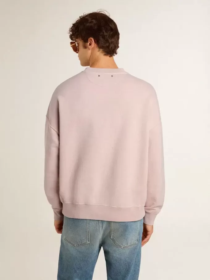 Unisex-Sweatshirt in Altrosa mit Rundhalsausschnitt und grünem Logo-Print