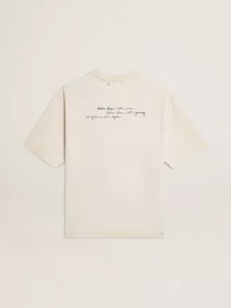 Unisex-T-Shirt in Used-Weiß mit aufgedrucktem Schriftzug