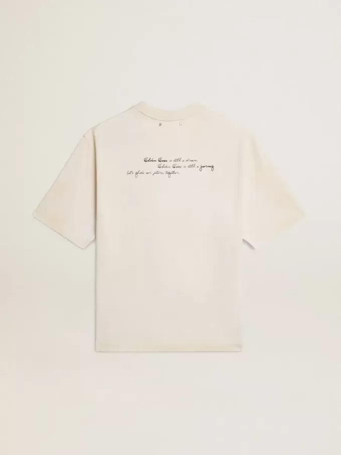 Unisex-T-Shirt in Used-Weiß mit aufgedrucktem Schriftzug