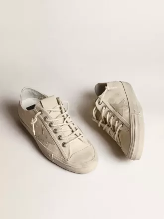 V-Star aus hellcremefarbenem Canvas mit milchweißem Lederstern