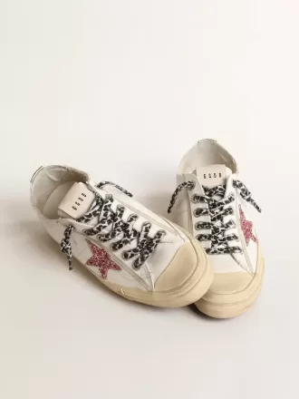 V-Star mit rosa Glitzerstern und Fersenlasche aus Metallic-Leder