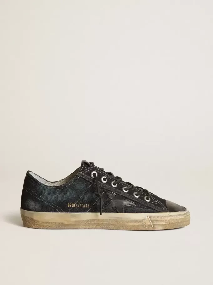 V-Star Sneakers aus mitternachtsblauem Denim mit schwarzem Lederstern und Zehenkappe