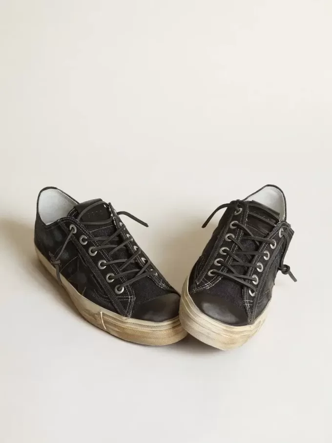 V-Star Sneakers aus mitternachtsblauem Denim mit schwarzem Lederstern und Zehenkappe