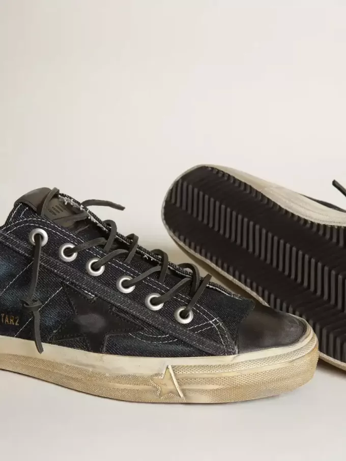 V-Star Sneakers aus mitternachtsblauem Denim mit schwarzem Lederstern und Zehenkappe