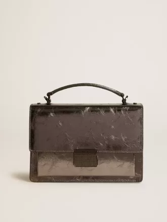Venezia Tasche aus anthrazitgrauem Metallic-Leder mit schwarzen Details