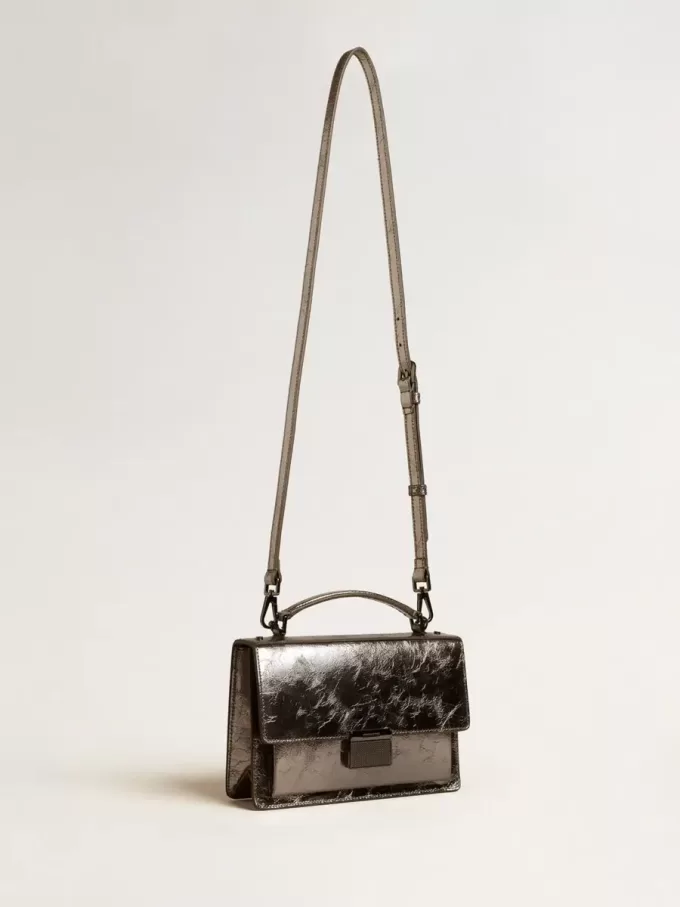 Venezia Tasche aus anthrazitgrauem Metallic-Leder mit schwarzen Details