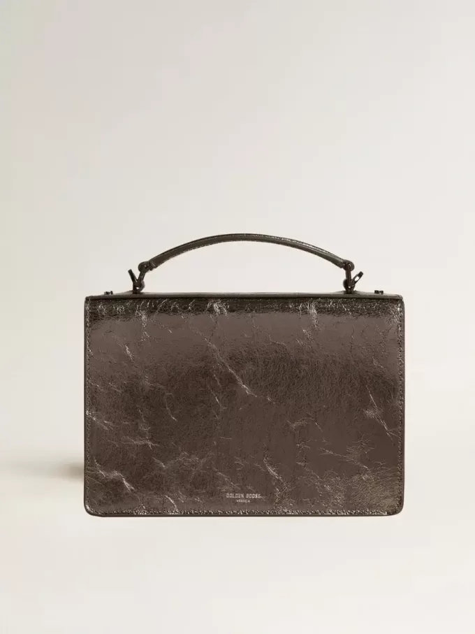 Venezia Tasche aus anthrazitgrauem Metallic-Leder mit schwarzen Details