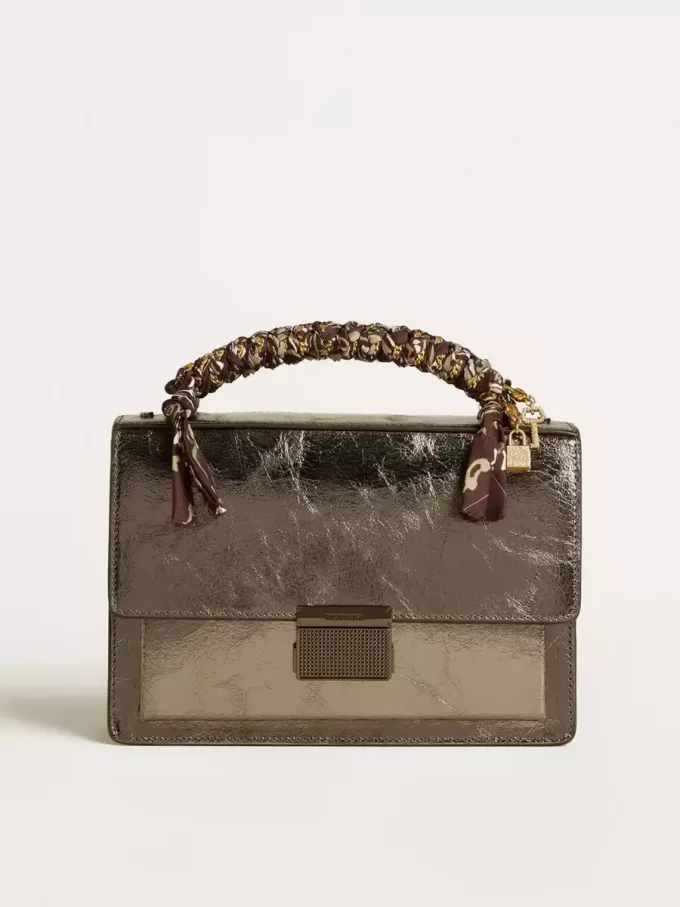 Venezia Tasche aus anthrazitgrauem Metallic-Leder mit schwarzen Details