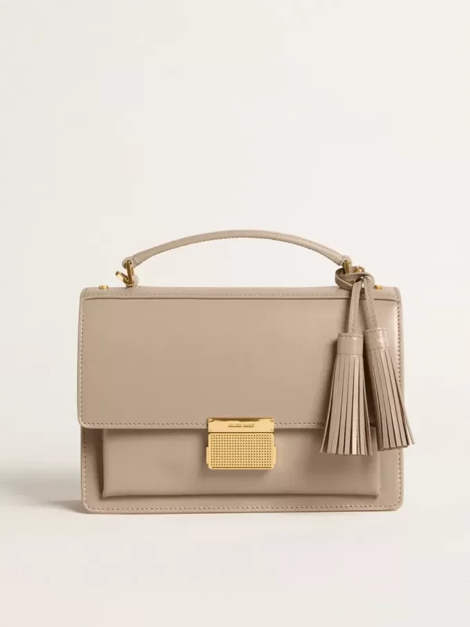 Venezia-Tasche aus beigem Leder mit Golddetails