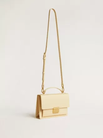 Venezia Tasche aus beigem Leder mit Python-Print und goldenen Details
