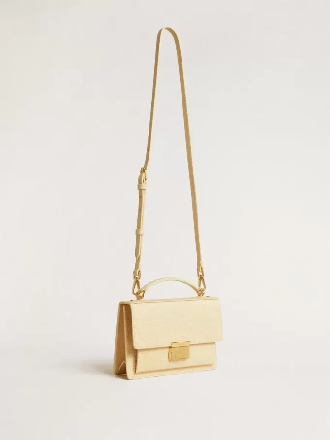 Venezia Tasche aus beigem Leder mit Python-Print und goldenen Details