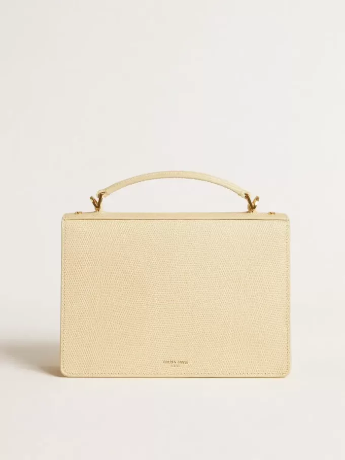 Venezia Tasche aus beigem Leder mit Python-Print und goldenen Details