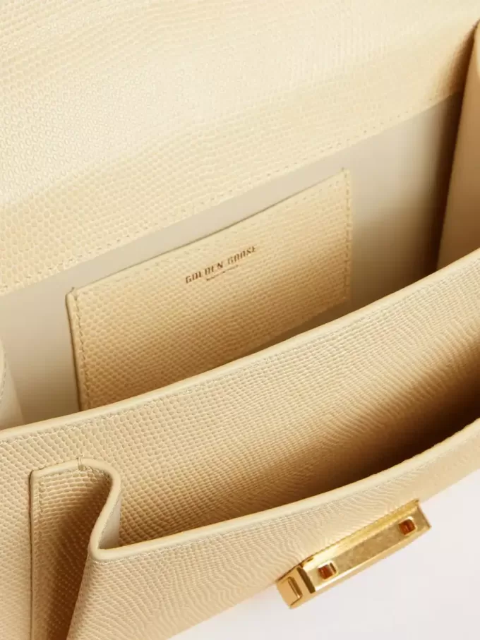 Venezia Tasche aus beigem Leder mit Python-Print und goldenen Details