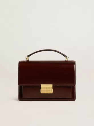Venezia Tasche aus dunkelbraunem laminiertem Leder mit goldenen Details