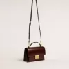 Venezia Tasche aus dunkelbraunem laminiertem Leder mit goldenen Details