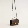 Venezia Tasche aus dunkelbraunem Vintage-Prägeleder mit goldenen Details