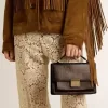 Venezia Tasche aus dunkelbraunem Vintage-Prägeleder mit goldenen Details