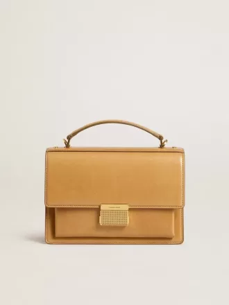 Venezia-Tasche aus ockergelbem geprägtem Leder mit goldenen Details