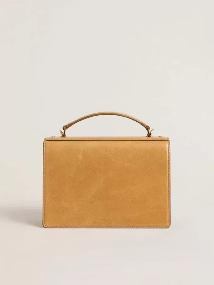 Venezia-Tasche aus ockergelbem geprägtem Leder mit goldenen Details