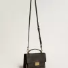 Venezia Tasche aus schwarzem Distressed-Leder mit goldenen Details