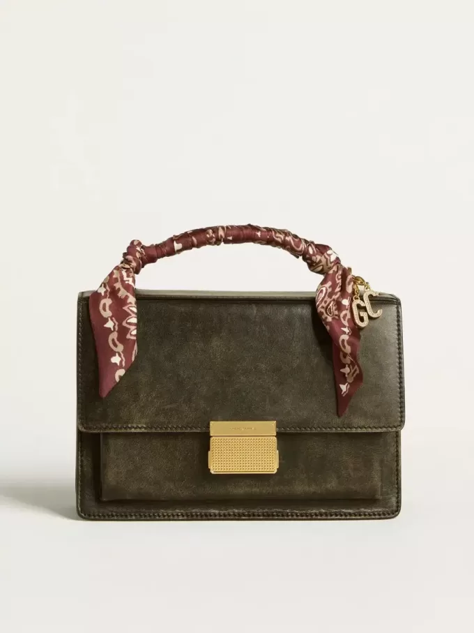 Venezia Tasche aus schwarzem Distressed-Leder mit goldenen Details