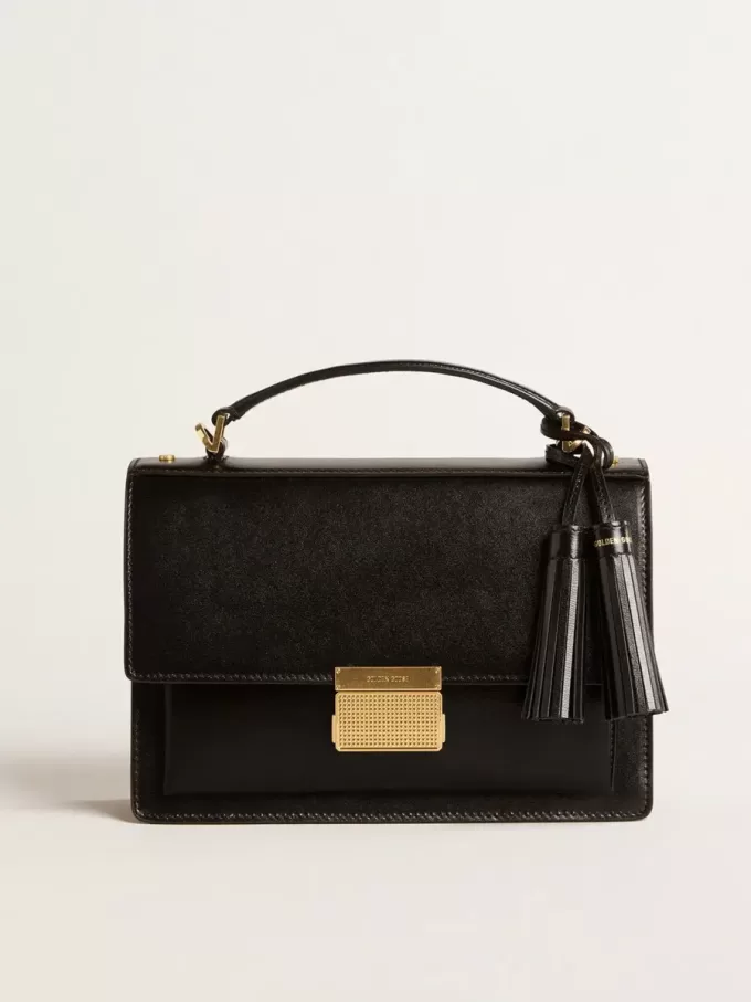 Venezia Tasche aus schwarzem Leder mit Golddetails