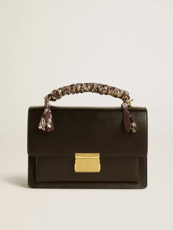Venezia-Tasche aus schwarzem Leder mit mehrfarbigem Schal