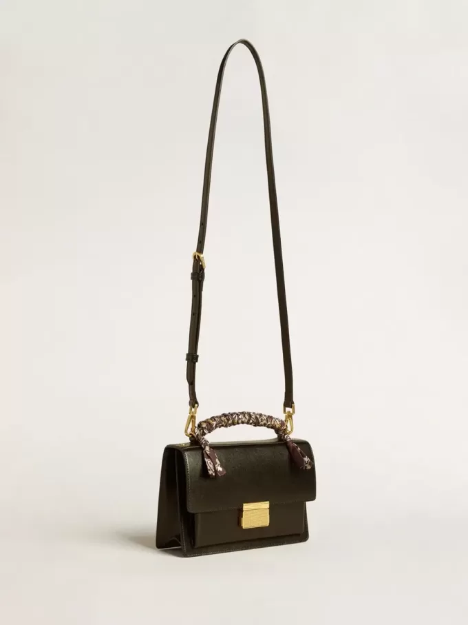 Venezia-Tasche aus schwarzem Leder mit mehrfarbigem Schal