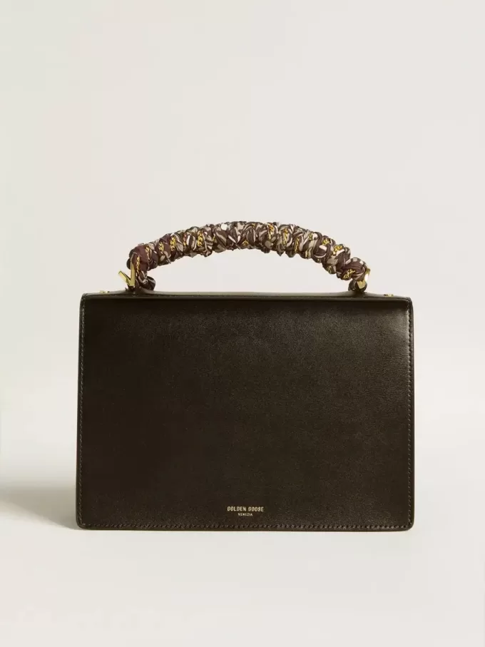 Venezia-Tasche aus schwarzem Leder mit mehrfarbigem Schal
