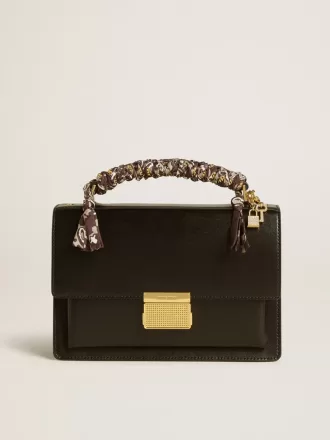 Venezia-Tasche aus schwarzem Leder mit Schal und doppeltem Anhänger