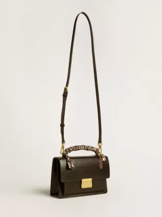 Venezia-Tasche aus schwarzem Leder mit Schal und doppeltem Anhänger