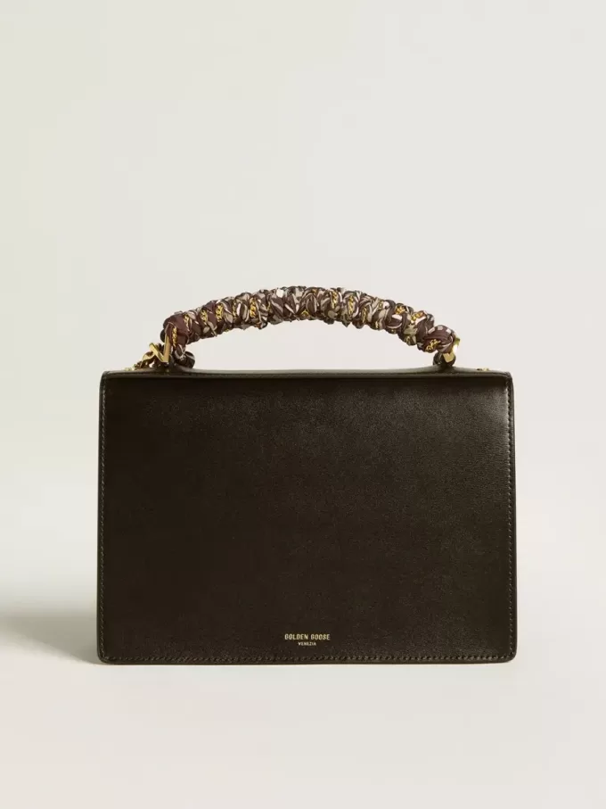 Venezia-Tasche aus schwarzem Leder mit Schal und doppeltem Anhänger