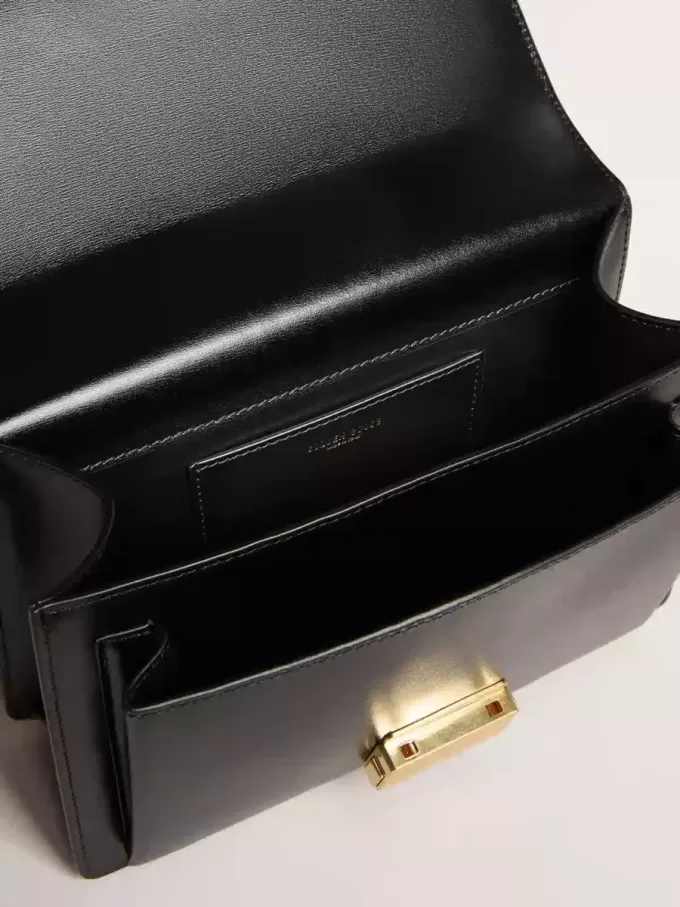 Venezia-Tasche aus schwarzem Leder mit Schal und doppeltem Anhänger
