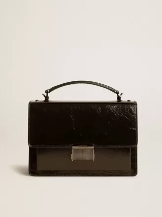 Venezia Tasche aus schwarzem Metallic-Leder mit schwarzen Details