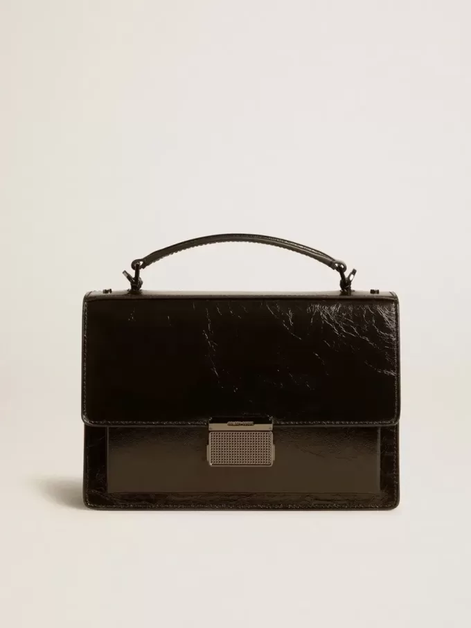 Venezia Tasche aus schwarzem Metallic-Leder mit schwarzen Details