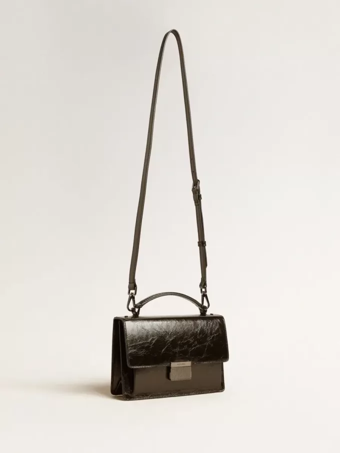 Venezia Tasche aus schwarzem Metallic-Leder mit schwarzen Details