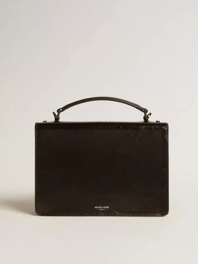 Venezia Tasche aus schwarzem Metallic-Leder mit schwarzen Details