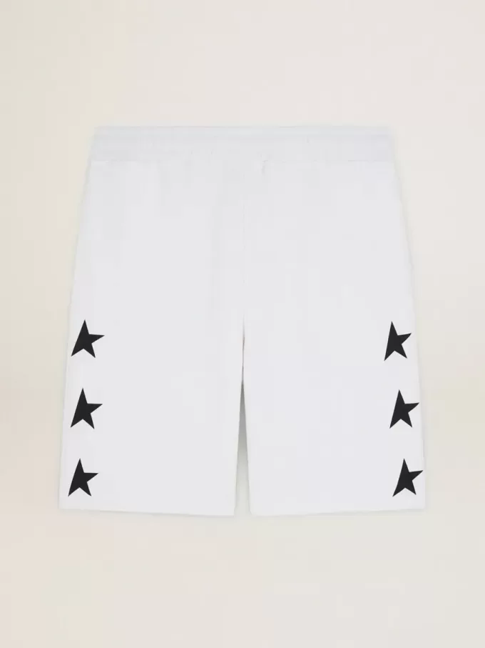 Vintage-weiße Bermudashorts für Herren mit kontrastierenden schwarzen Sternen