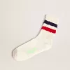 Vintage-weiße Socken mit Used-Details und zweifarbigen Streifen