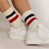 Vintage-weiße Socken mit Used-Details und zweifarbigen Streifen