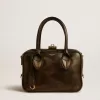 Vita Bag aus schwarzem Distressed-Leder mit goldenen Details