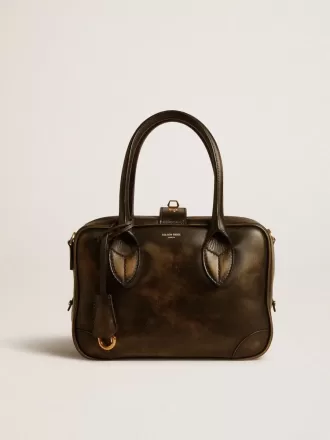 Vita Bag aus schwarzem Distressed-Leder mit goldenen Details