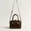 Vita Bag aus schwarzem Distressed-Leder mit goldenen Details